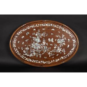 Marquetry Tray, Exotic Wood And Mother-of-pearl, Vietnam, 19th Century