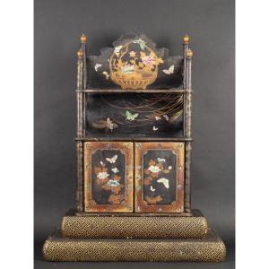 Mother-of-pearl Inlaid Lacquer Cabinet, Nagasaki, Japan, Edo/meiji Period, 19th Century.