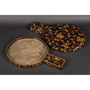 Kagami Mirror In Box, Silvered Bronze And Lacquer, Japan, Edo/meiji Period, 19th Century.