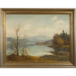 Lake Constance, Oil On Canvas, Schuster, Munich, 20th Century.