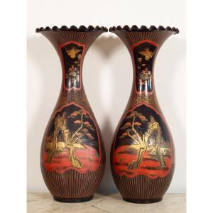 Pair Of Vases, Lacquer On Porcelain, Arita, Japan, Meiji Era (1868-1912).