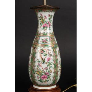 Lamp - Vase, Famille Verte, Canton Rose, China, 19th Century. 