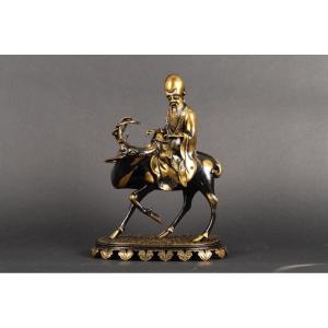 Shoulao On A Deer, Bronze, China, Qing Dynasty, 19th Century.  