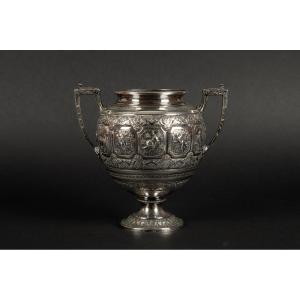 Cup With Zodiac Signs, Silver-plated Metal, 19th Century.
