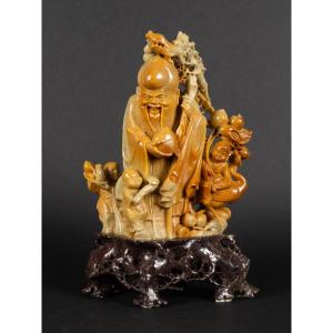 Shoulao With Children, China, Steatite, Early 20th Century.