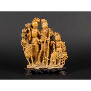 Group Of Women With Child, China, Soapstone, Early 20th Century.