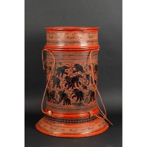 Large Box With Elephants, Lacquer, Burma, 20th Century. 