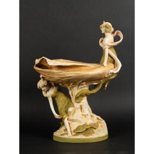 Cup With Nymphs, Royal Dux, Art Nouveau, Bohemia, Circa 1900.  