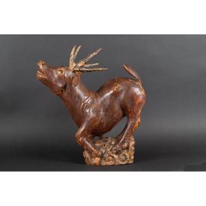 Deer, Polychrome Wood, China, Qing Dynasty (1644-1912).   