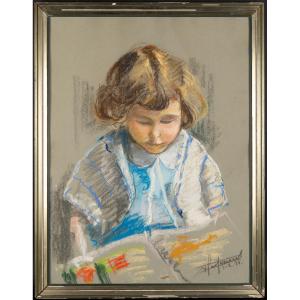 Young Girl With A Cashier, Pastel, Signed, 1931.