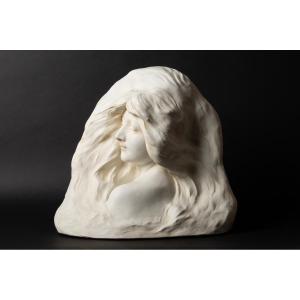 Bust Of A Young Girl, A. Gory (?-1925), Biscuit, Art Nouveau, Paris, Circa 1900.  