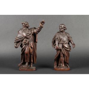 Pair Of Greek Philosophers, Wood, France, 18th Century.  