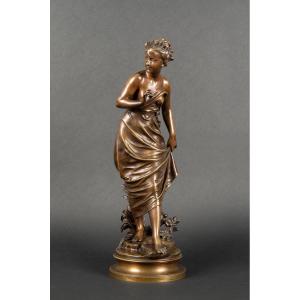 Young Girl At The Water's Edge, Eutrope Bouret (1833-1906), Bronze, France, 19th Century. 