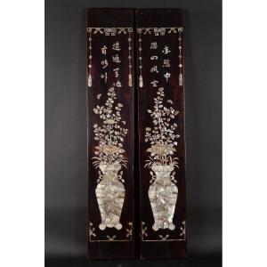 Pair Of Inlaid Panels, Vietnam/indochina, Late 19th Century.
