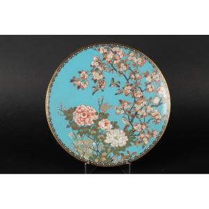 Plate With Birds And Flowers, Cloisonné, Japan, Meiji Era (1868-1912). 