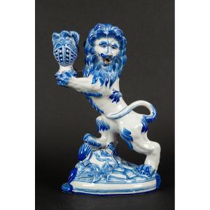 Lion - Candlestick, Earthenware, Saint Clément - Keller & Guérin, Late 19th Century.  