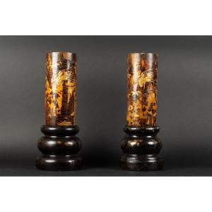 Pair Of Brush Pots, Tortoiseshell, Lacquer, Japan, 19th Century