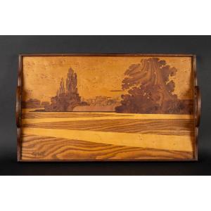Tray With Landscape, émile Gallé, Art Nouveau, France, Nancy, Early 20th Century.