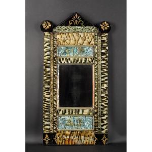 Mirror, Wood And Painted Glass, 18th-19th Century  