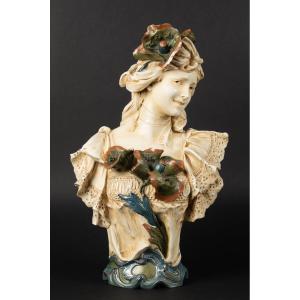 Bust Of A Smiling Woman, Royal Dux, Bohemia, Circa 1900.  