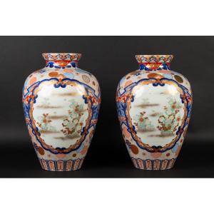 Pair Of Vases, Fukagawa - Koransha, Arita - Imari, Japan, Meiji Period (1868-1912). 