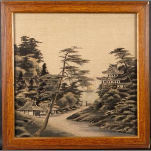 Castle On The Coast, Yuzen Birodo Embroidery, Japan, Meiji Era (1868-1912).   