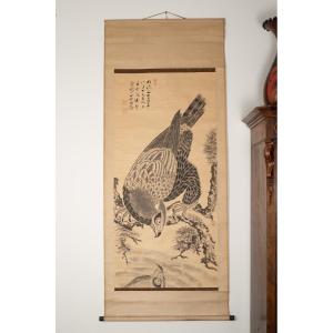 Falcon Looking At Its Reflection, Ryūzan, Kakemono, Sumi-e, Japan, Meiji Era, 1896.