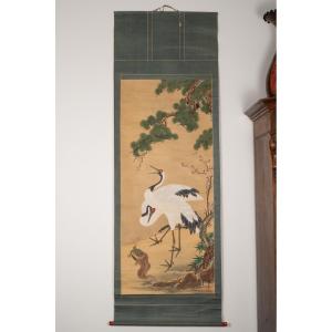 Pair Of Cranes And Tortoise, Kanō, Kakemono, Japan, 19th Century.