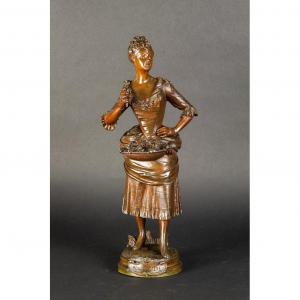 Bouquetière, Joseph François A. Belin (? -1902), Bronze, France, 2nd Half Of The 19th Century.