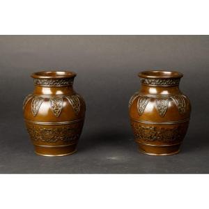 Pair Of Vases, Bronze, Qing Dynasty, China, 19th Century
