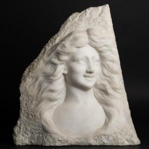 Bust Of A Young Girl, Art Nouveau Marble, Circa 1900