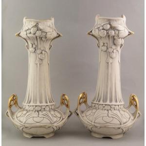 Pair Of Vases, Royal Dux, Art Nouveau, France, Ca. 1900