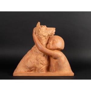 Girl With Dog, Raphaël Charles Peyre (1872-1949), Paris, Art Deco, 1920s