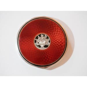 Enamel - Box – Case – Ladies’ Accessory – Powder Compact In Enamelled Silver - Art Deco Period