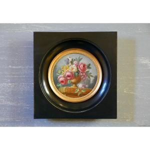 Miniature On Copper - Bouquet(s) Of Flowers, 19th Century