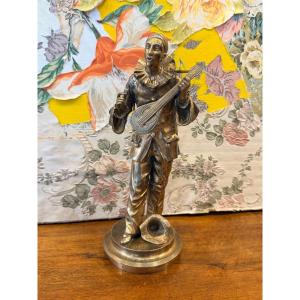 Bronze Depicting Pierrot Playing The Mandolin By Baillieu