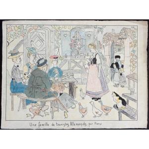 Hansi (1873-1951) A Family Of German Tourists - Alsace - Old Drawing