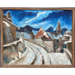 émile Courtin (1923-1997) Village At Night