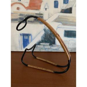 1950s Painted Metal & Rattan Bottle Holder