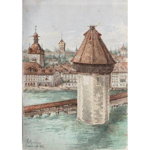 Montigny, Lucerne, Switzerland, Watercolor Dated 1892, Document