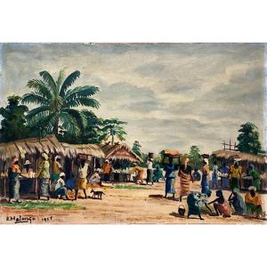 Eugène Malonga (1930-2005) Market Day In Congo 1955
