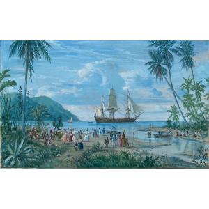 Gustave Alaux (1887-1965) Painter Of The Navy - Martinique Animated Landscape