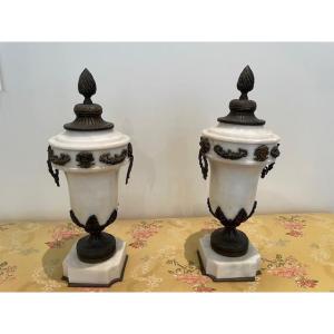 Pair Of Marble And Bronze Cassolettes, Late 19th Century