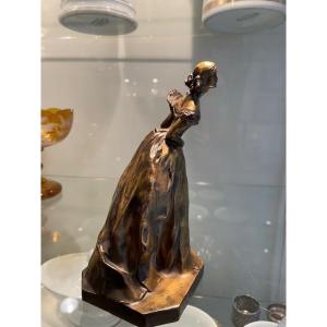 Bronze Young Lady With A Fan By H. Varenne Susse Freres Foundry Dated 1854