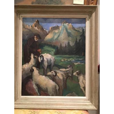 Oil On Canvas Pastoral Scene Signed Jean Goujon And Dated 1936