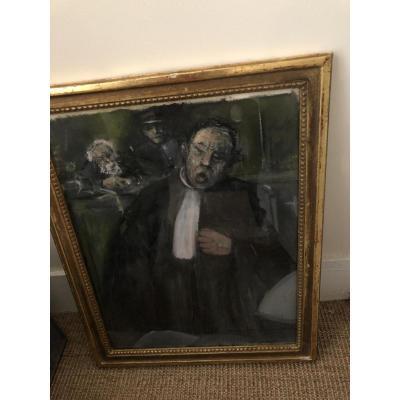 Oil On Paper "lawyer" Signed Chardonneau Dated 56 And Framed