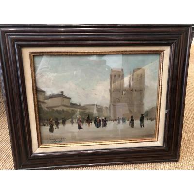 Oil On Panel3notre Dame De Paris Dated 19 July 1909 And Signed Bottom Left