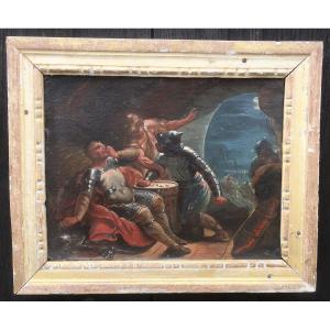 Oil On Cardboard "romans Soldiers Playing The Christ Tunic. 18th.