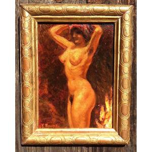 Oil On Panel. Orientalist Nude. School Of Algiers, By Y. Pouget. Mid 20th Century.