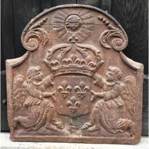 Small Cast Iron Fireback With The Bourbon Coat Of Arms. France, 18th Century.